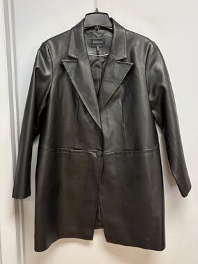 BCBGMAXAZRIA Black Faux Leather Longline Blazer Jacket XL
